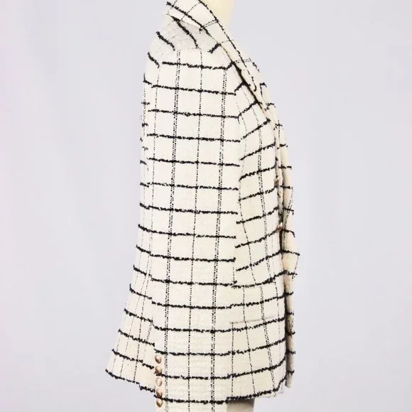 NWT L'AGENCE Kenzie White Check Boucle Tweed Double Breasted Blazer - Picture 7 of 13